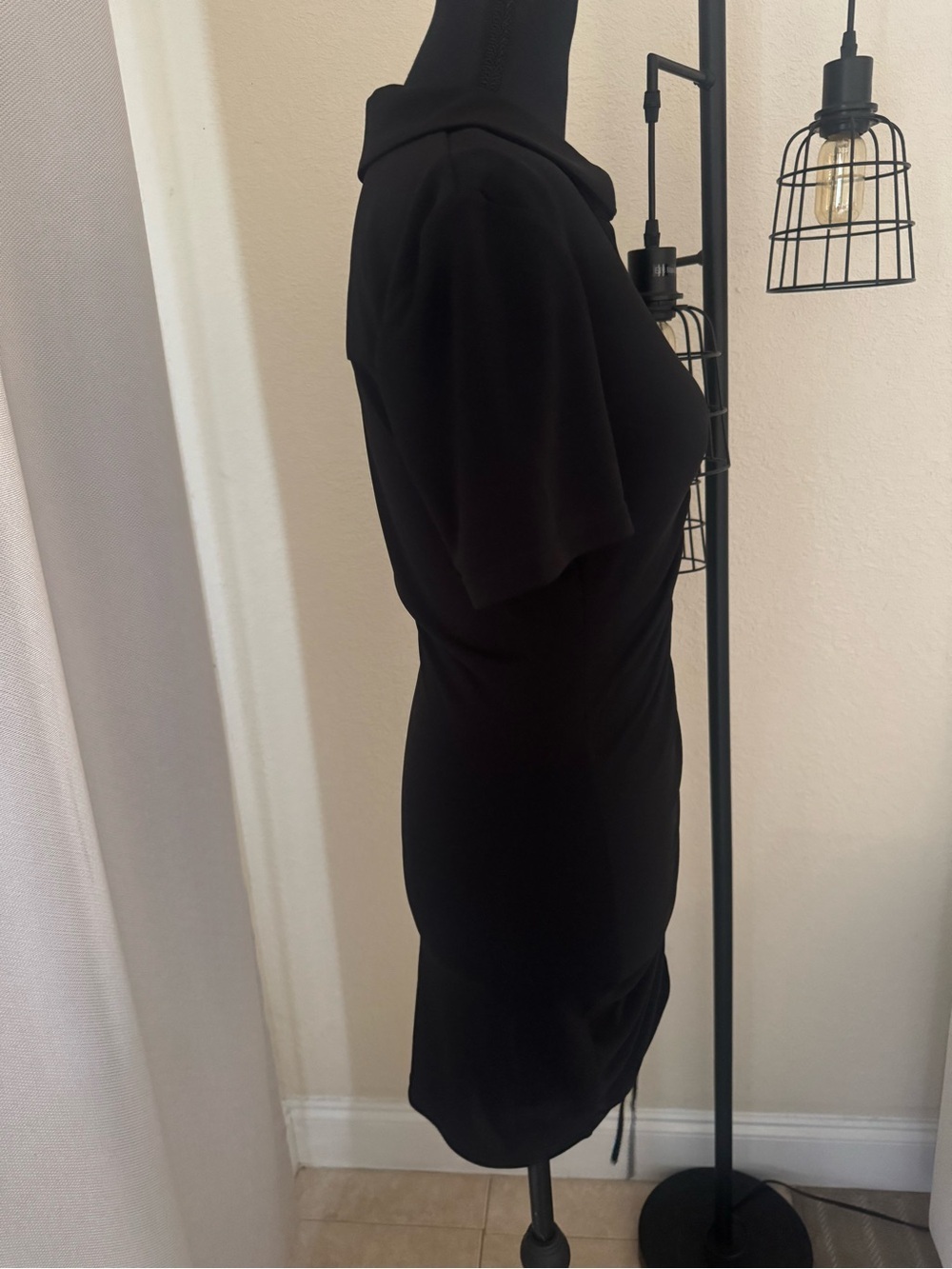 Alice + Olivia Marsha Ruched Polo Mini Dress Black XS TP Bodycon Collared - Picture 5 of 8